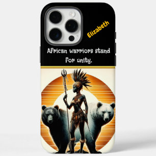 Warrior stands with bears in vibrant land iPhone 16 pro max case