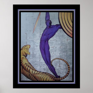 'Warrior & Tiger' Art Deco Print by Major Felten