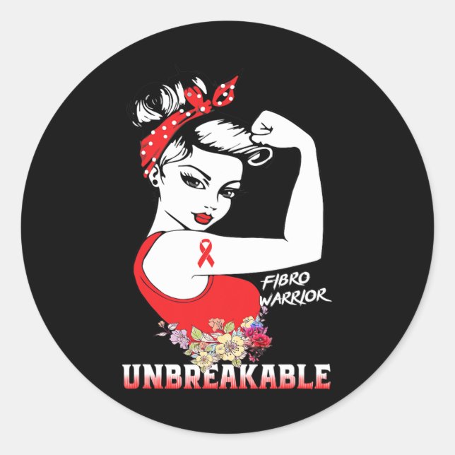 Warrior Unbreakable Fibromyalgia Awareness  Classic Round Sticker (Front)
