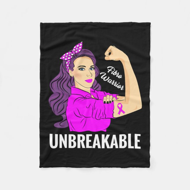 Warrior Unbreakable Fibromyalgia Awareness Tee  Fleece Blanket (Front)