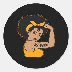 Warrior Unbreakable Multiple Sclerosis Afro Black Classic Round Sticker