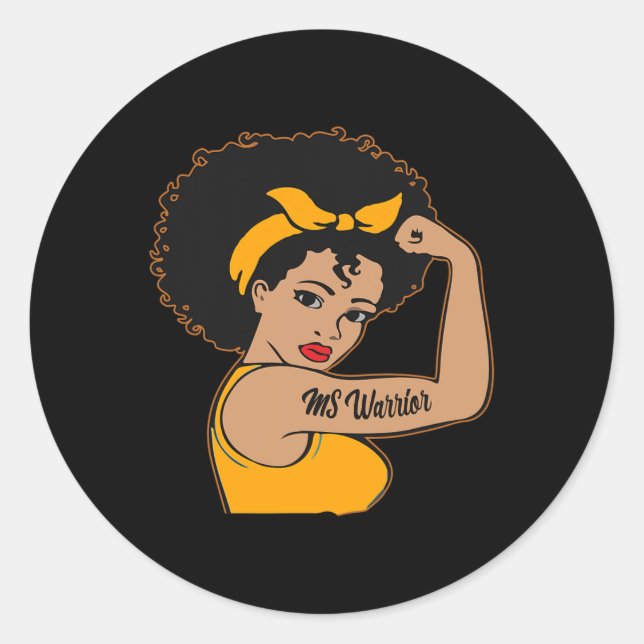 Warrior Unbreakable Multiple Sclerosis Afro Black  Classic Round Sticker (Front)