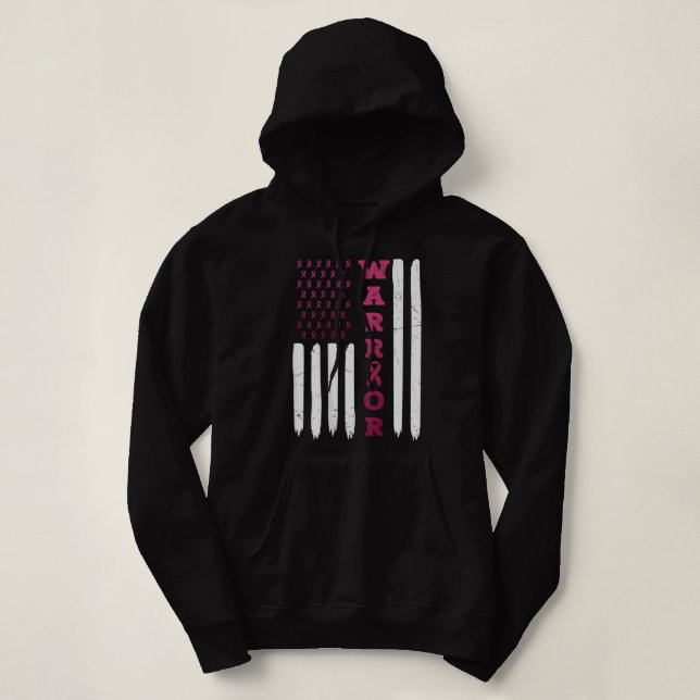 Warrior USA FLAG BACK Breast Cancer Warrior Hoodie (Design Front)