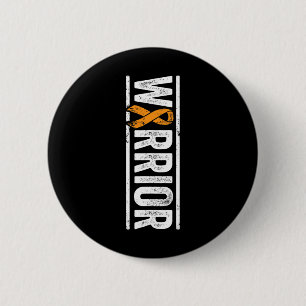 Warrior - Vertical Orange Cancer Awareness Ribbon  6 Cm Round Badge