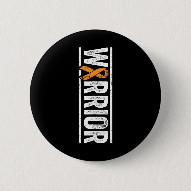 Warrior - Vertical Orange Cancer Awareness Ribbon  6 Cm Round Badge (Front)