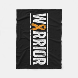 Warrior - Vertical Orange Cancer Awareness Ribbon Fleece Blanket