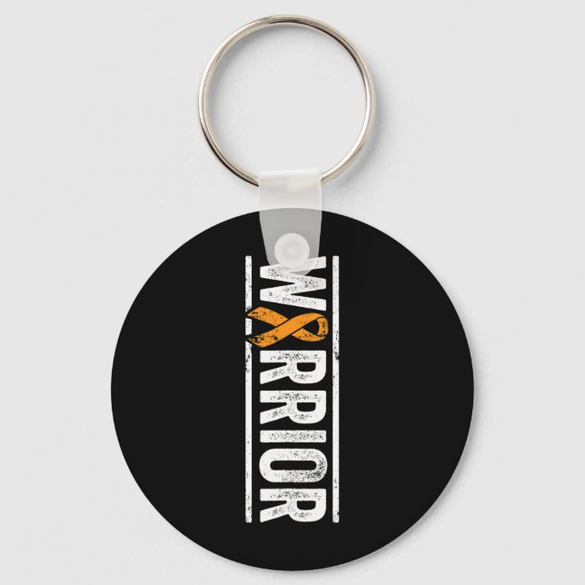 Warrior - Vertical Orange Cancer Awareness Ribbon  Key Ring (Front)