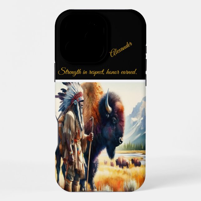 Warrior with bison.  iPhone case (Back)