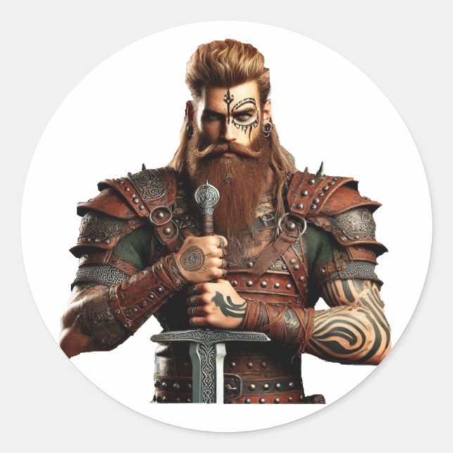 Warrior with Sword Classic Round Sticker (Front)