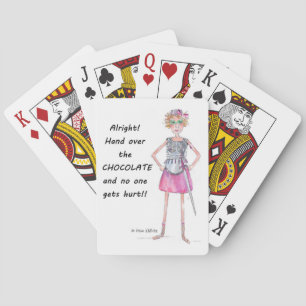 Warrior Woman Cartoon demands chocolate Playing Cards