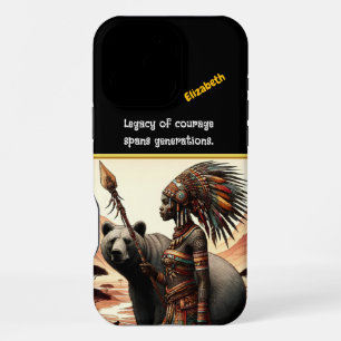 Warrior woman with bear at dawn iPhone 16 pro max case