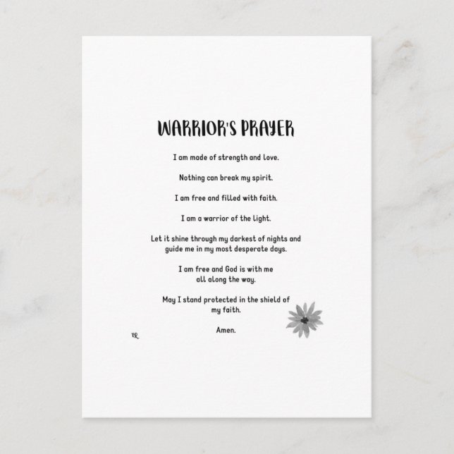 WARRIOR'S PRAYER POSTCARD (Front)