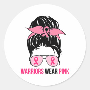 Warriors Wear Pink Messy Bun Mum Breast Cancer Awa Classic Round Sticker