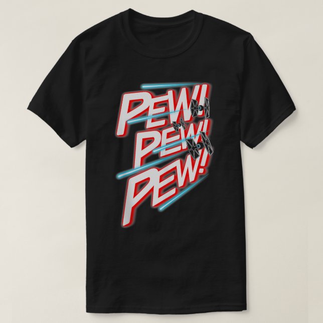 Wars Pew Pew Tie Fighter Outline Text  T-Shirt (Design Front)