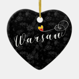Warsaw Flag Heart, Warszawa, Poland Ceramic Ornament