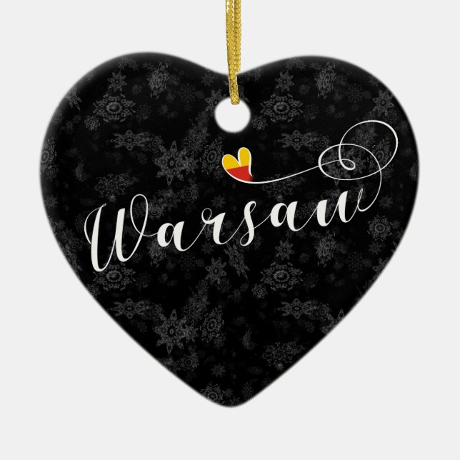 Warsaw Flag Heart, Warszawa, Poland Ceramic Ornament (Front)