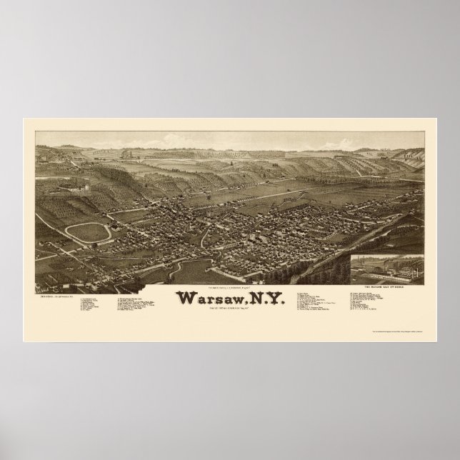 Warsaw, NY Panoramic Map - 1885 Poster (Front)