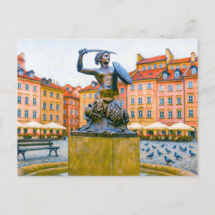 Warsaw oil painting – Old Town with Syrenka Holiday Postcard