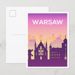 Warsaw Poland Art Travel Illustration Postcard