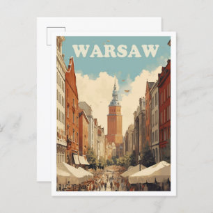 Warsaw Poland Art Vintage Travel Illustration Postcard