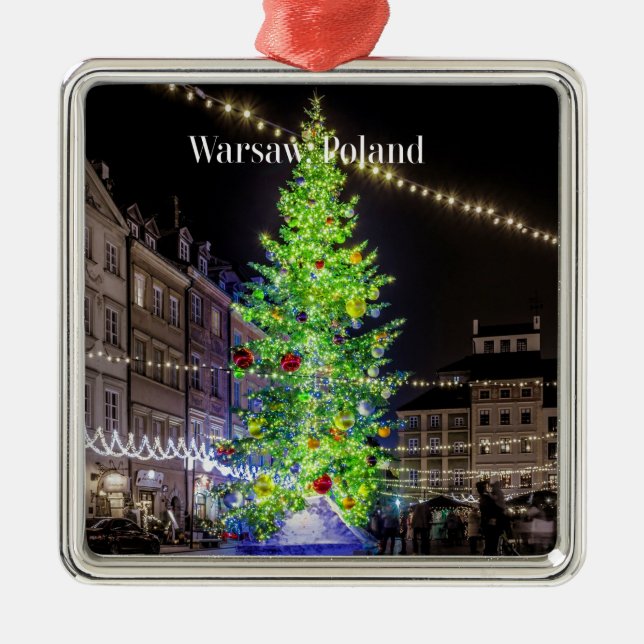 Warsaw, Poland Christmas Celebration Metal Ornament (Front)