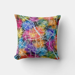 Warsaw Poland City Map Cushion