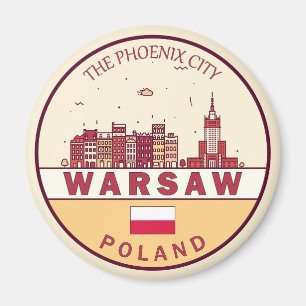 Warsaw Poland City Skyline Emblem Magnet