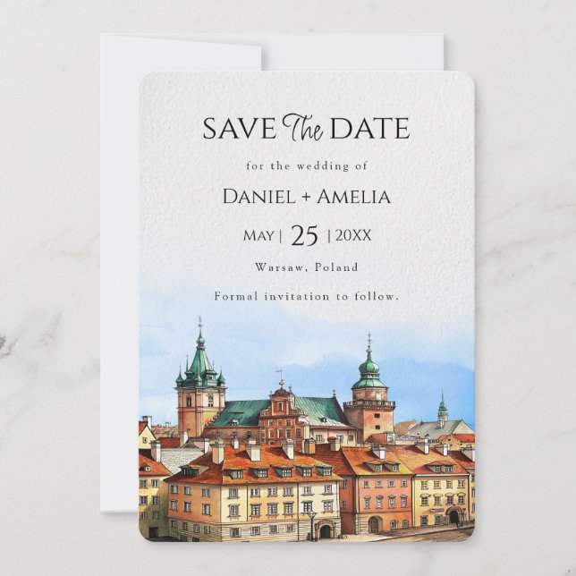 Warsaw Poland Destination Wedding Save The Date (Front)