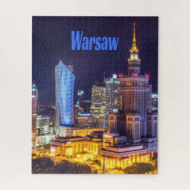 Warsaw Poland Night Skyline Warsaw Spire Jigsaw Puzzle (Vertical)