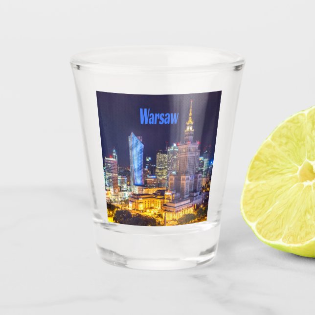 Warsaw Poland Night Skyline Warsaw Spire Shot Glass (Front)