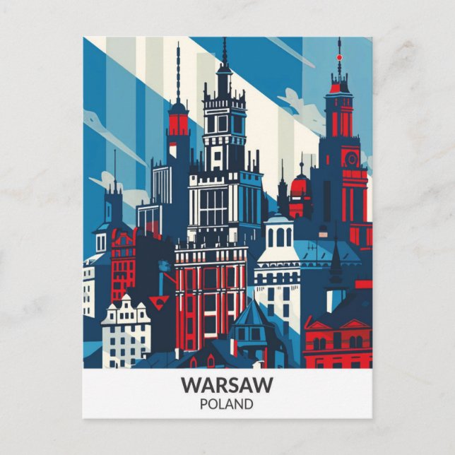Warsaw Poland Retro Artwork Travel  Postcard (Front)