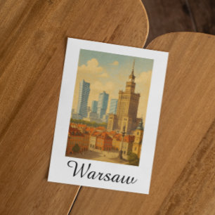 Warsaw Poland Skyline Vintage Illustration Postcard