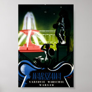 Warsaw Poland Vintage Travel Poster Restored