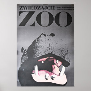 Warsaw Poland Visit The Zoo Hippo 1967 Poster