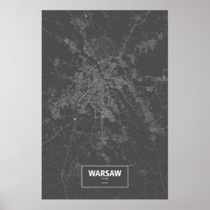 Warsaw, Poland (white on black) Poster