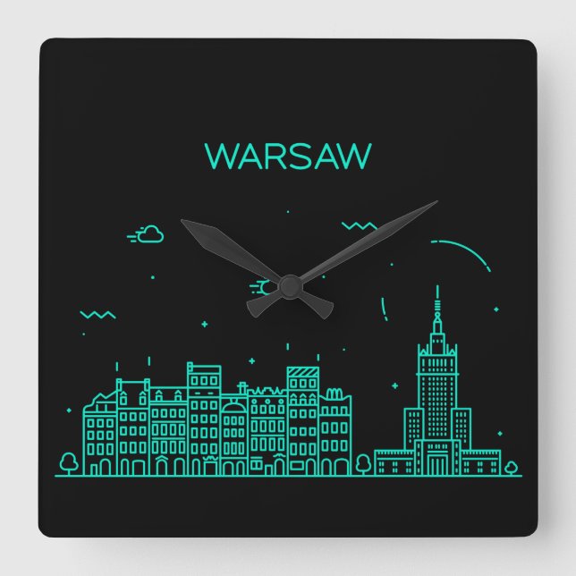Warsaw skyline square wall clock (Front)