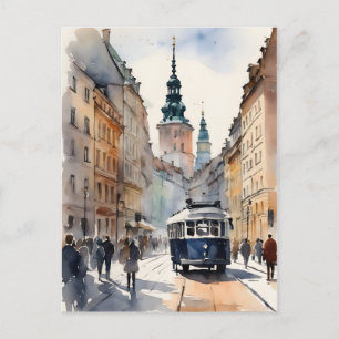 Warsaw watercolor art postcard