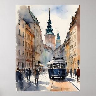 Warsaw watercolor art poster