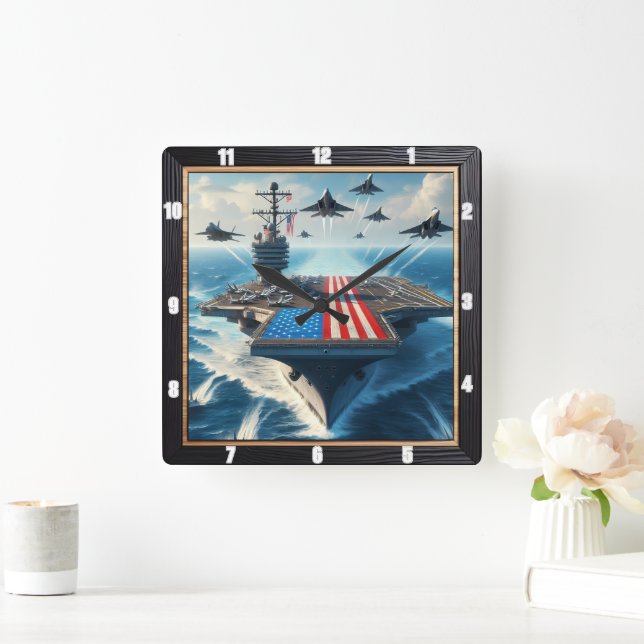 Warship Aircraft Carrier Patriotic  Square Wall Clock (Home)