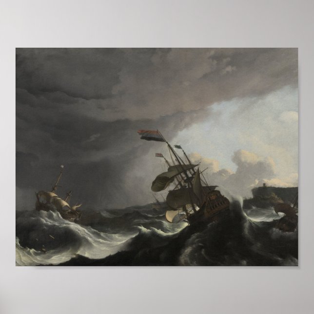 Warships in a Heavy Storm, Ludolf Bakhuysen, c. 16 Poster (Front)