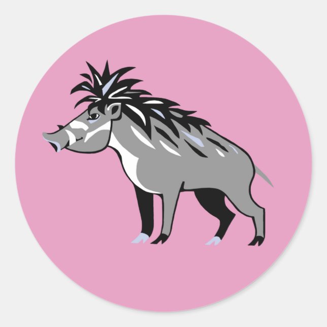 Warthog - Cute pink Warty PIG - Wildlife -Nature Classic Round Sticker (Front)