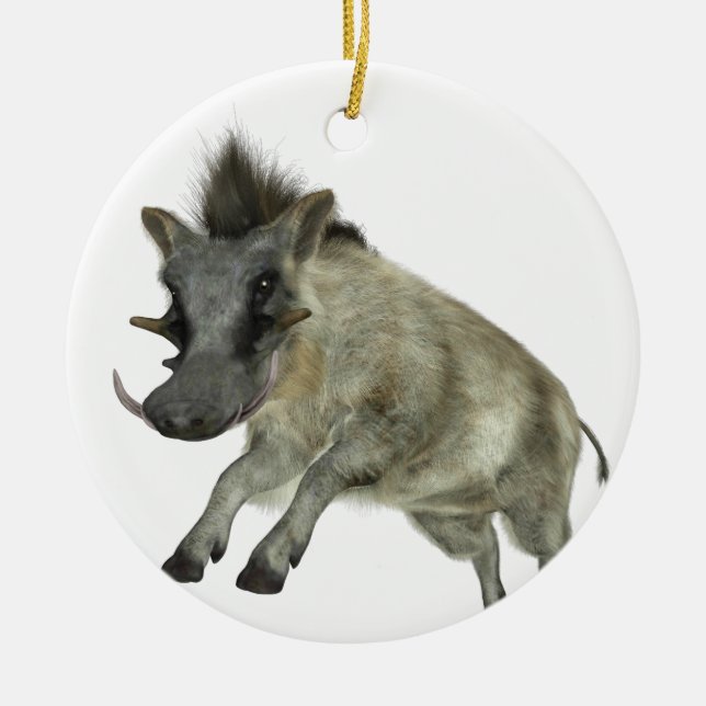 Warthog Jumping to Right Ceramic Tree Decoration (Front)