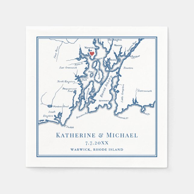 Warwick RI Map Elegant Navy Blue Wedding Napkin (Front)