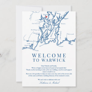 Warwick RI Wedding Welcome Itinerary Navy Blue Thank You Card