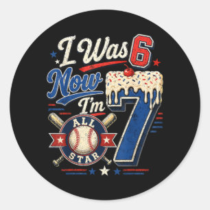 Was 6 7 7th Birthday Boys Ice Cream Drip Baseball Classic Round Sticker
