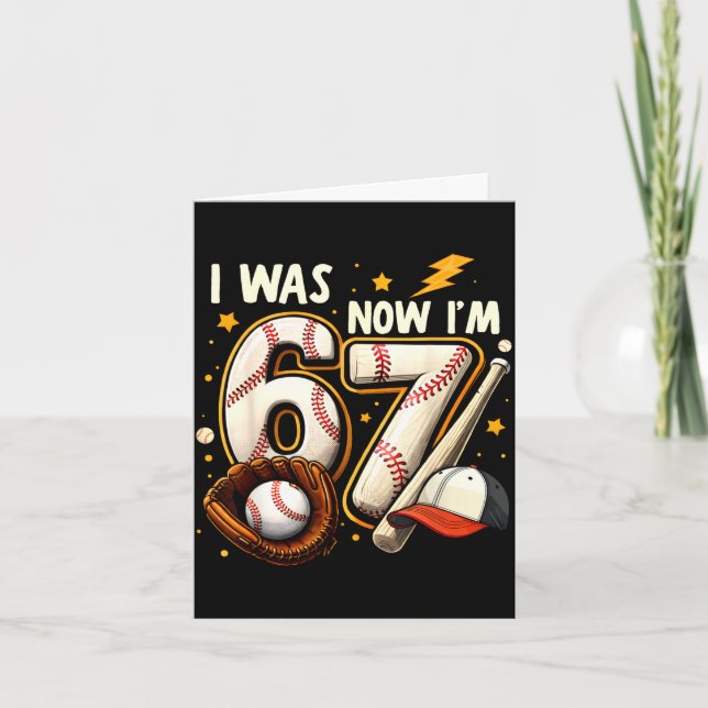 Was 6 7 birthday boy baseball funny 6 7 meme kids card (Front)