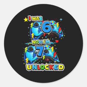 Was 6 7 unlocked 7th birthday video game 7 years classic round sticker