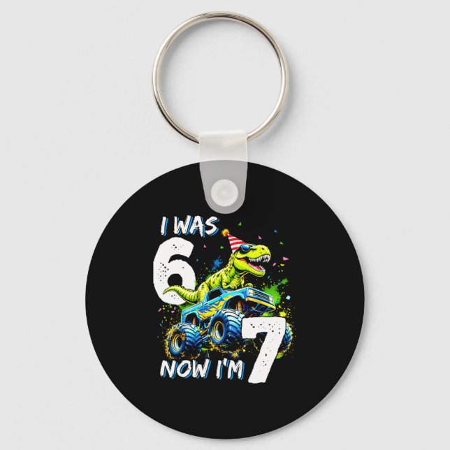 Was 6 Now I'm 7 Year Old Birthday 67 Monster Truck Key Ring (Front)