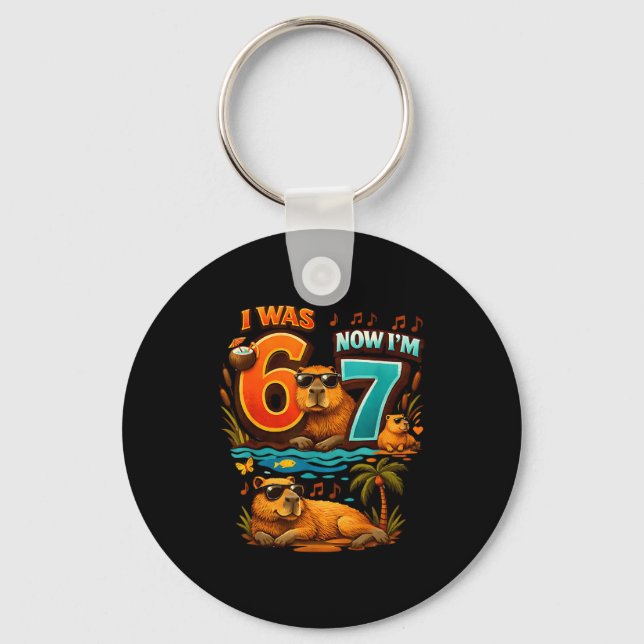 Was six seven 6 7 capybara 67 meme 7th birthday key ring (Front)