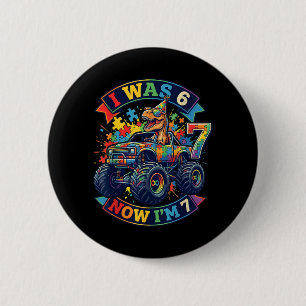 was Six Seven Dinosaur Autism Awareness Birthday 6 Cm Round Badge